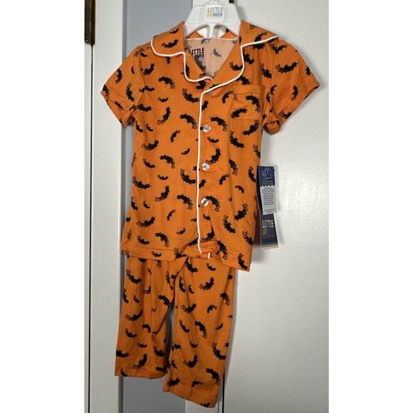 Little Dreamer Sleepwear Orange with Black Bats Set Size 3T - Picture 1 of 4